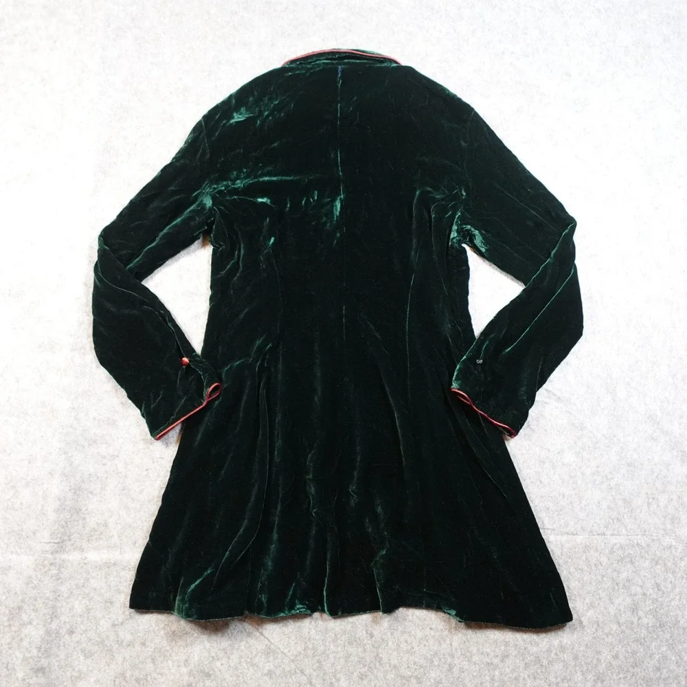 VTG Ralph Lauren Dress Girls 12 Velvet Dark Green Red Trim Long Sleeve‎ Holiday